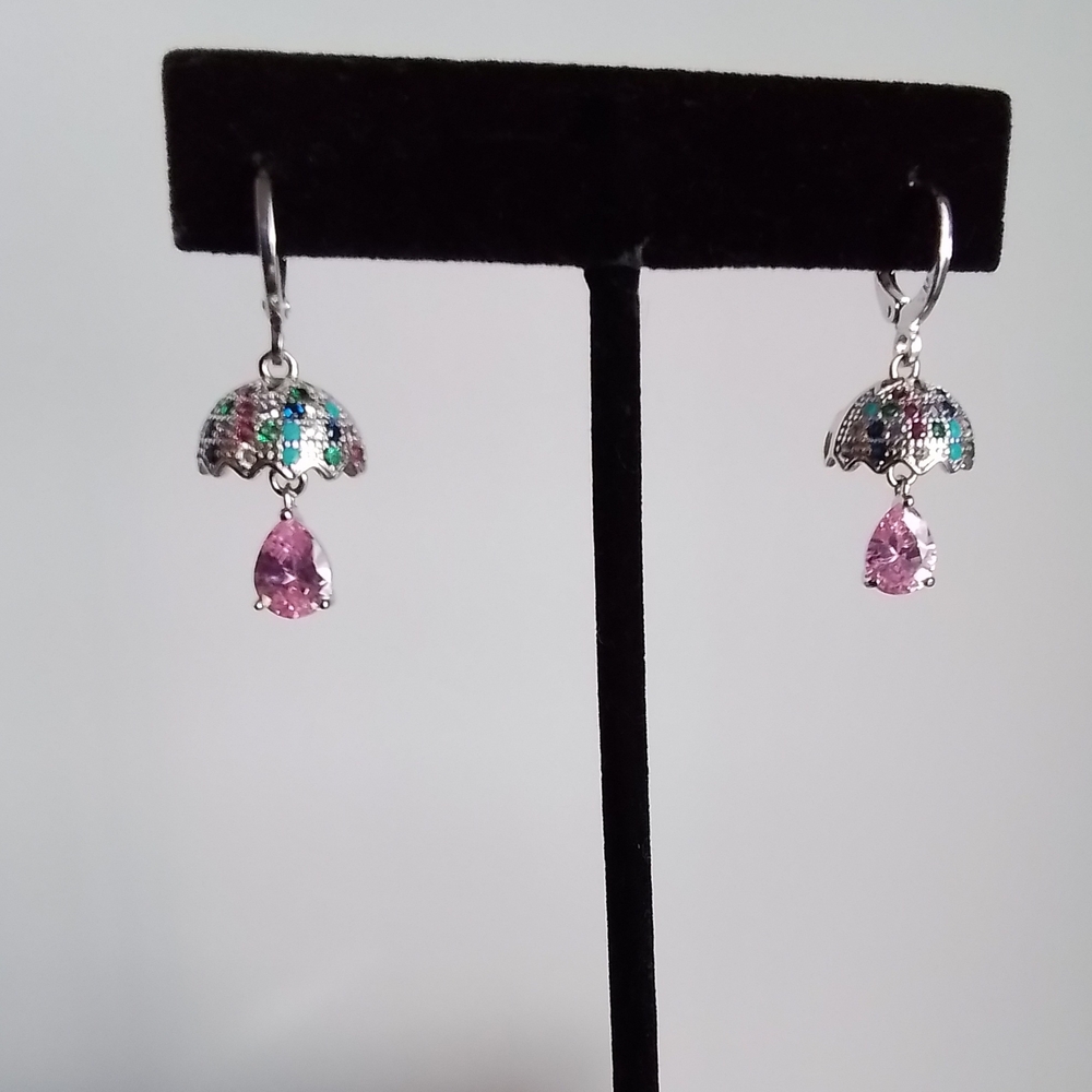 Pretty Bird Silver and Pink Gemstone Earrings - Picture 3 of 4